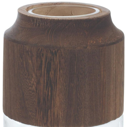 9" Brown And Clear Glass Round Table Vase With Wood HomeRoots