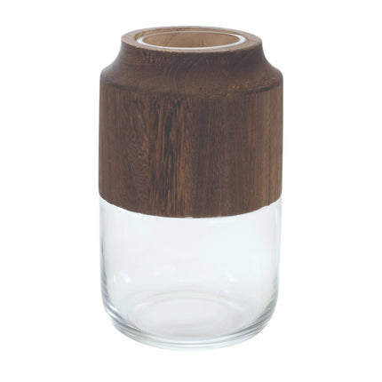 9" Brown And Clear Glass Round Table Vase With Wood HomeRoots