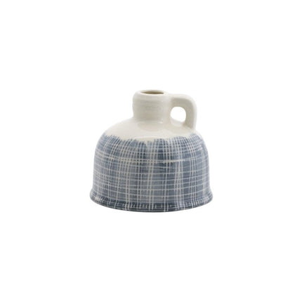 Set of Three Off White And Blue Clay Checkered Jug Vases HomeRoots