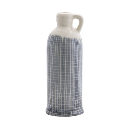 Set of Three Off White And Blue Clay Checkered Jug Vases HomeRoots