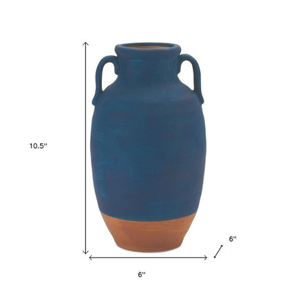 11" Blue And Terra Cotta Ceramic Urn Vase HomeRoots