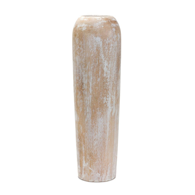 24" Brown And White Round Wood Floor Vase HomeRoots