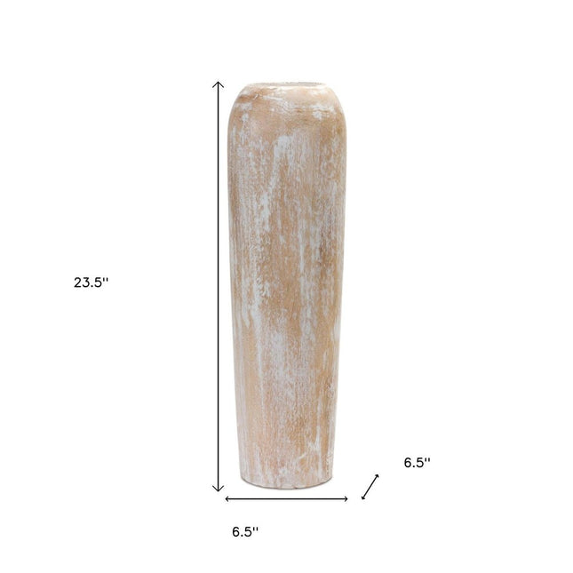24" Brown And White Round Wood Floor Vase HomeRoots
