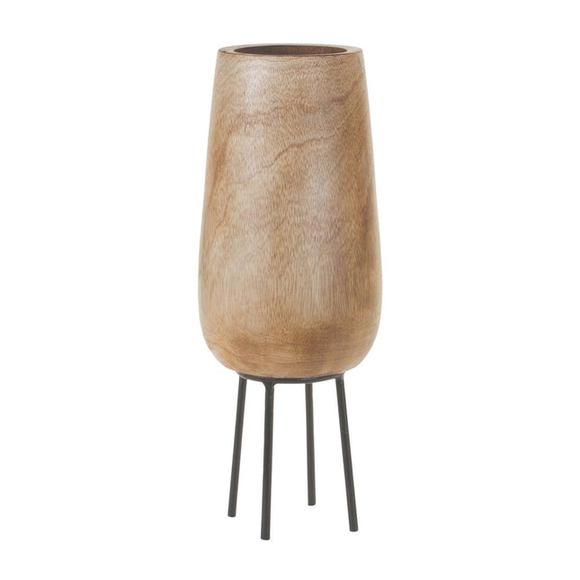 15" Natural Wood And Metal Cylinder Floor Vase HomeRoots