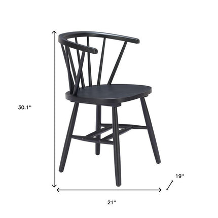 Set of Two Black Wood Open Back Dining Arm Chairs