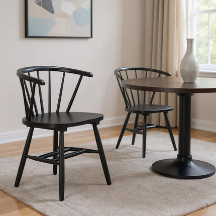 Set of Two Black Wood Open Back Dining Arm Chairs