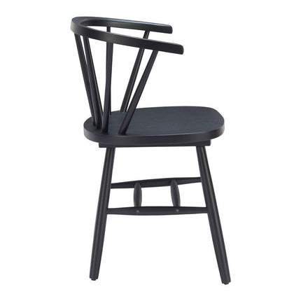 Set of Two Black Wood Open Back Dining Arm Chairs