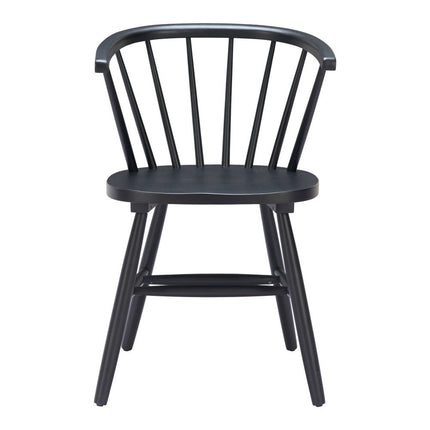 Set of Two Black Wood Open Back Dining Arm Chairs