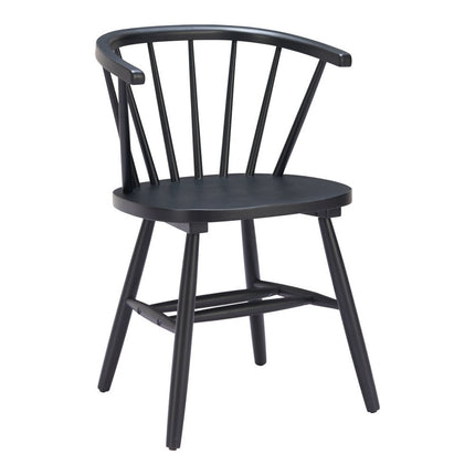 Set of Two Black Wood Open Back Dining Arm Chairs