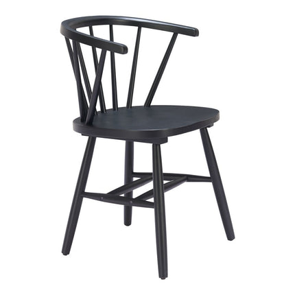 Set of Two Black Wood Open Back Dining Arm Chairs