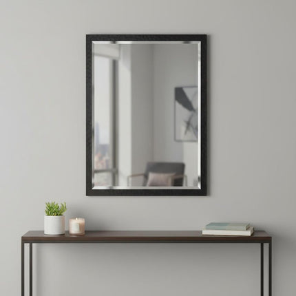 30" Black Hammered Geometric Finish Framed Accent Mirror HomeRoots
