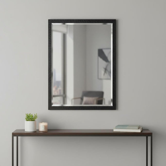 30" Black Hammered Geometric Finish Framed Accent Mirror HomeRoots