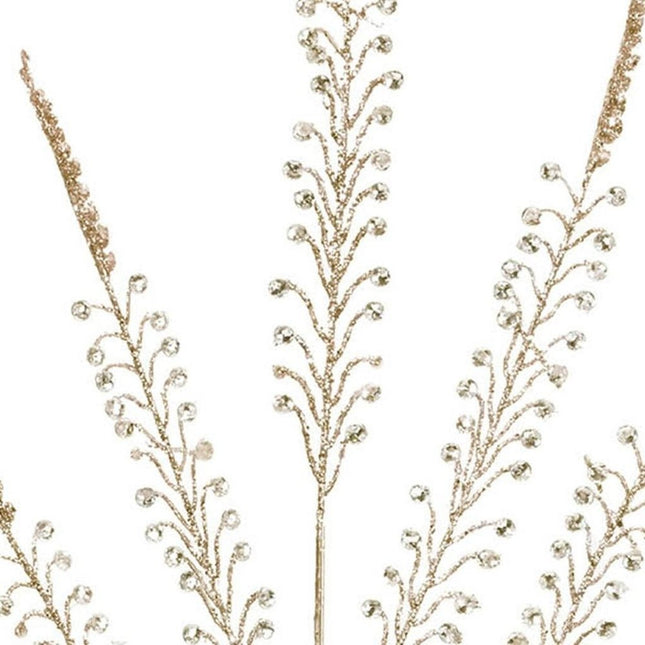 Set of Two Gold And Clear Faux Crystal Beaded Linear Fern Wreath Sprays HomeRoots