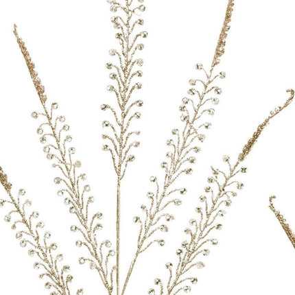 Set of Two Gold And Clear Faux Crystal Beaded Linear Fern Wreath Sprays HomeRoots