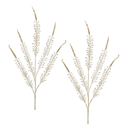 Set of Two Gold And Clear Faux Crystal Beaded Linear Fern Wreath Sprays HomeRoots