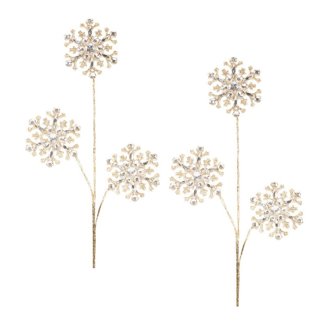 Set of Two Gold And Clear Faux Crystal Beaded Linear Snowflake Wreath Sprays HomeRoots