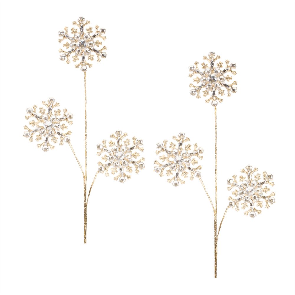 Set of Two Gold And Clear Faux Crystal Beaded Linear Snowflake Wreath Sprays