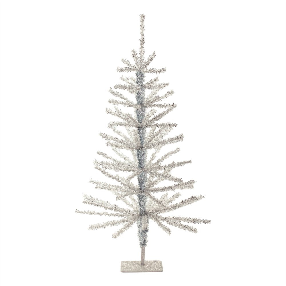 Set Of Two Silver Tinsel Sparse Pine Christmas Trees