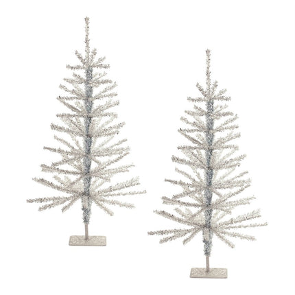 Set Of Two Silver Tinsel Sparse Pine Christmas Trees HomeRoots