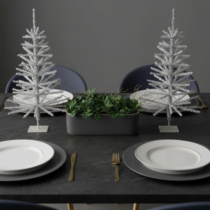Set Of Two Silver Tinsel Sparse Pine Christmas Trees HomeRoots