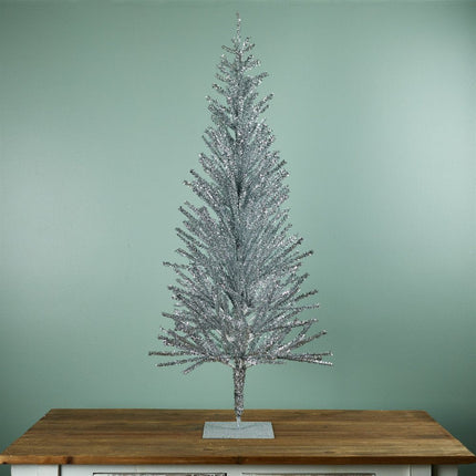4' Silver Tinsel Sparse Pine Christmas Tree HomeRoots