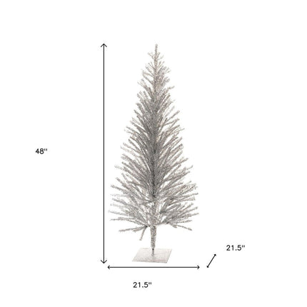 4' Silver Tinsel Sparse Pine Christmas Tree HomeRoots