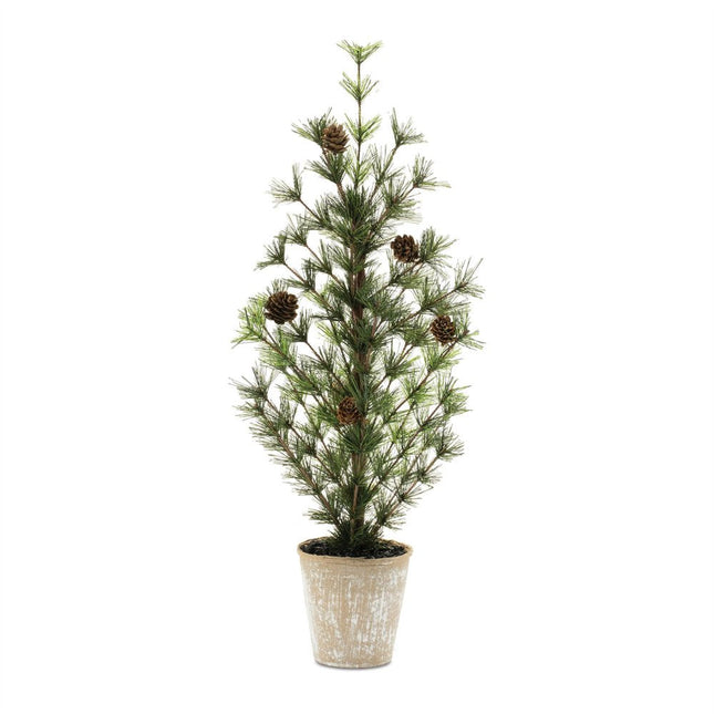 10" Green And Brown Artificial Pine In Round Brown Metal Pot HomeRoots