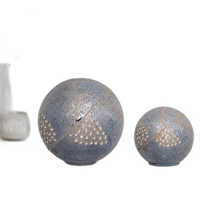 Set of Two Blue And Gray Glass Pinecone Tabletop Sculpture with LED HomeRoots