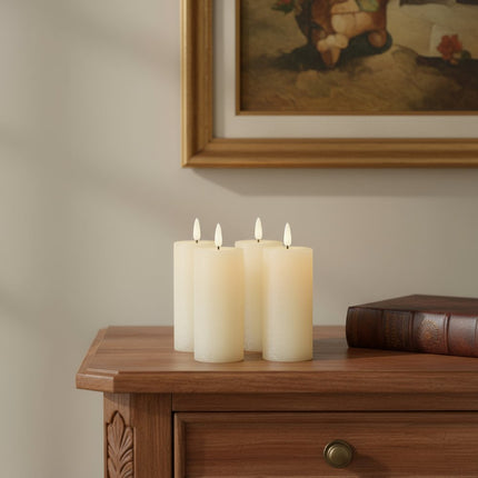 Set of Four Ivory Unscented Candle Flameless Pillar Candles HomeRoots