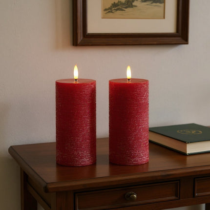 Set of Two Red Unscented Candle Flameless Pillar Candles HomeRoots