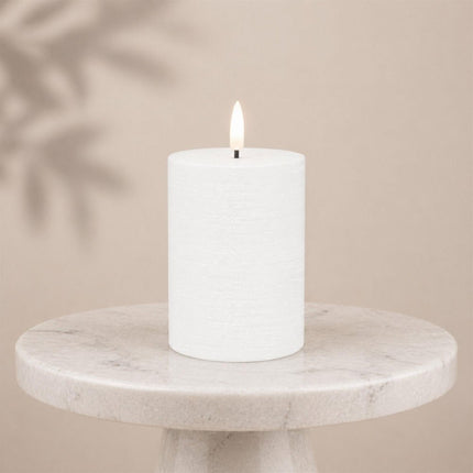 Set of Two White Unscented Candle Flameless Pillar Candles HomeRoots