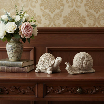 Set of Two Brown Polyresin Snail And Turtle Tabletop Sculptures HomeRoots
