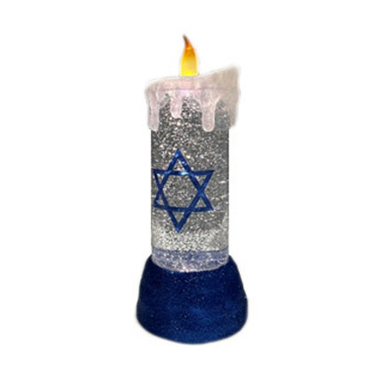 10" Blue And White Flameless Hanukkah Pillar Candle With Snow Globe HomeRoots