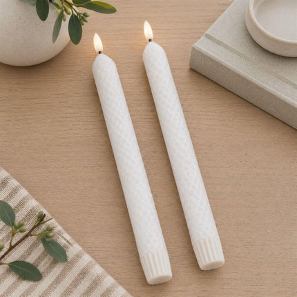 Set of Two White Unscented Candle Flameless Taper Candles HomeRoots