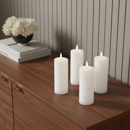 Set of Four White Unscented Candle Flameless Pillar Candles HomeRoots