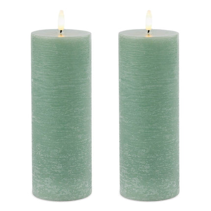 Set of Two Green Unscented Candle Flameless Pillar Candles HomeRoots