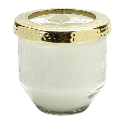 4" White Currant Scented Two Wick Candle In Clear And Gold Glass Holder HomeRoots