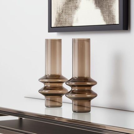 Set of Two Translucent Taupe Glass Cylinder Table Vases HomeRoots