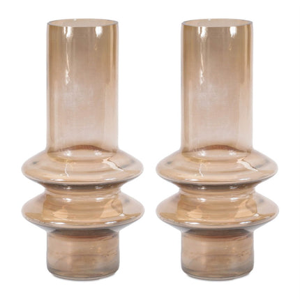 Set of Two Translucent Taupe Glass Cylinder Table Vases HomeRoots