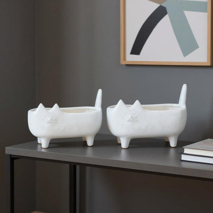 Set of Two White Ceramic 1 Ounce Statue Planters HomeRoots