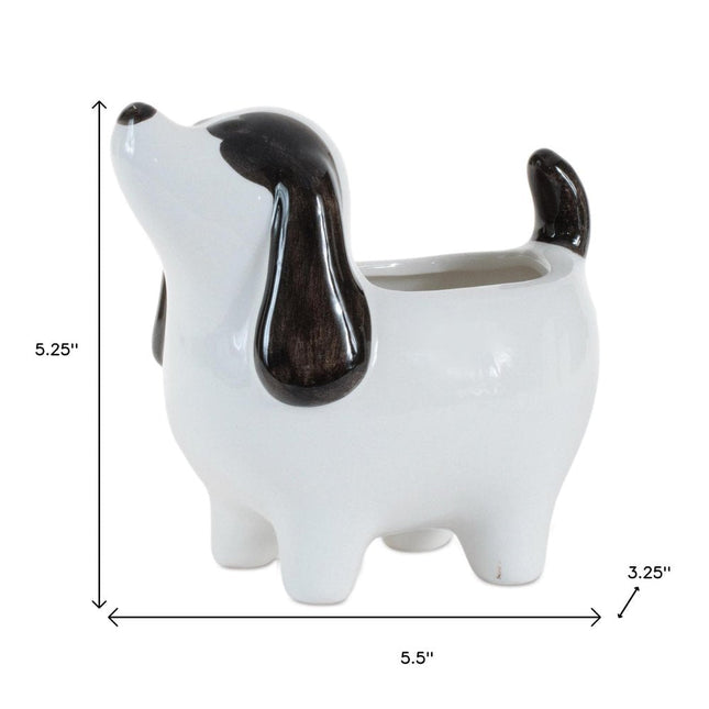 Set of Four Black And White Polyresin Dog Planters HomeRoots