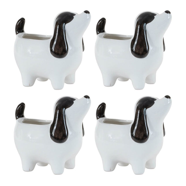 Set of Four Black And White Polyresin Dog Planters HomeRoots