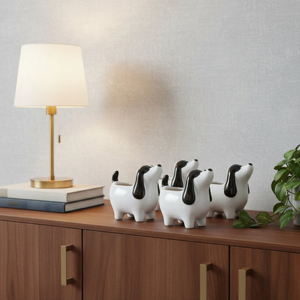 Set of Four Black And White Polyresin Dog Planters HomeRoots