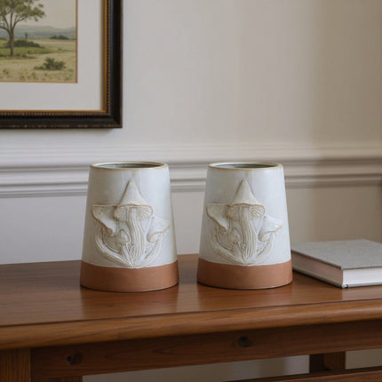 Set of Two Brown And Gray Porcelain 1 Ounce Two Toned Round Pot Planters HomeRoots