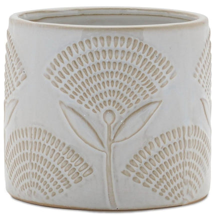 Set of Two White And Beige Porcelain 1 Ounce Leaf Round Pot Planters HomeRoots