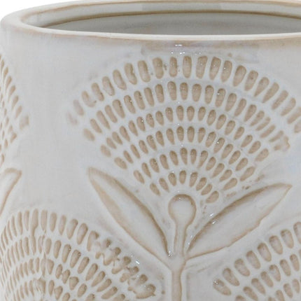Set of Two White And Beige Porcelain 1 Ounce Leaf Round Pot Planters HomeRoots