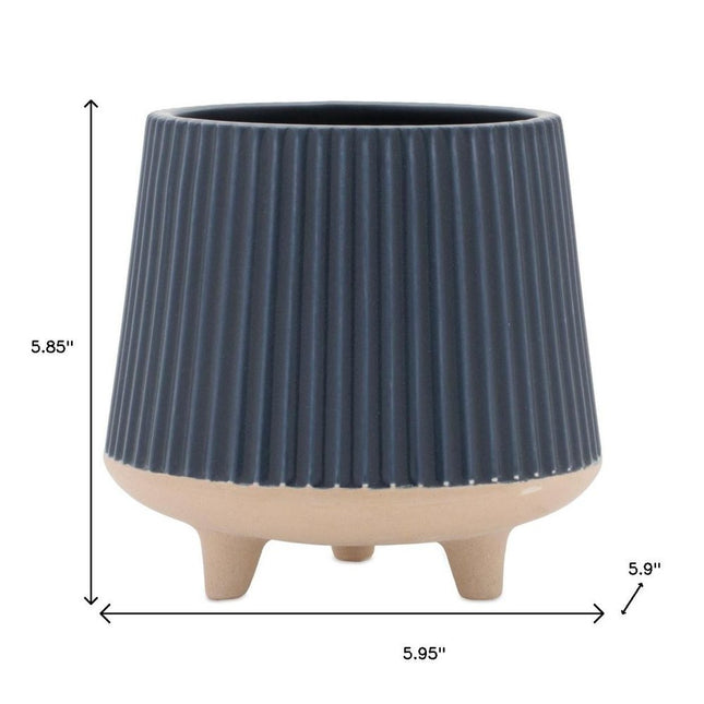 Set of Two Blue And Beige Ceramic 1 Ounce Geometric Round Pot Planters HomeRoots