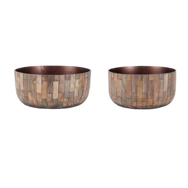 Set of Two Brown Wood 1 Ounce Round Pot Planters HomeRoots
