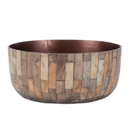 Set of Two Brown Wood 1 Ounce Round Pot Planters HomeRoots
