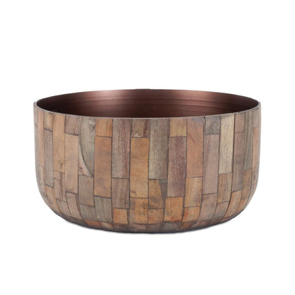 Set of Two Brown Wood 1 Ounce Round Pot Planters HomeRoots